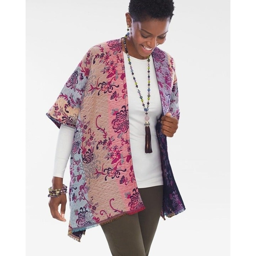 Chicos Reversible Ruana Sweater OSFA - Picture 3 of 12
